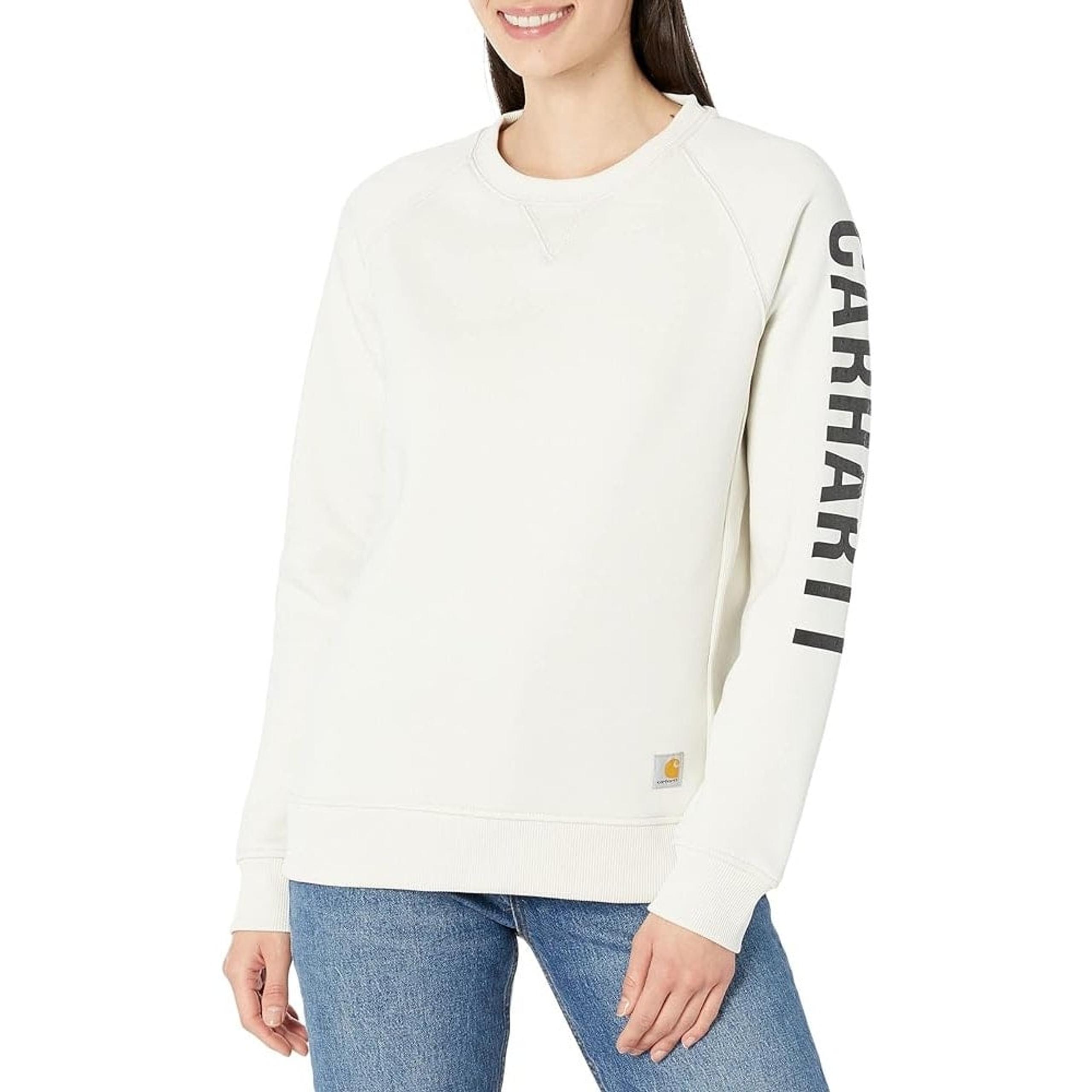 Carhartt Women's Relaxed Fit Mid Weight Crew Neck Logo Sleeve Sweater, Size XXL