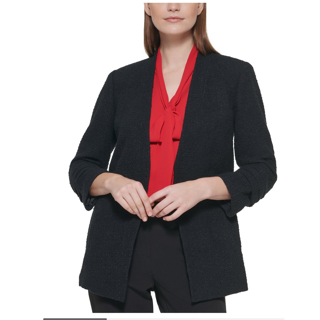 CALVIN KLEIN Tweed Slim Fit 3/4 Sleeve Blazer - 12