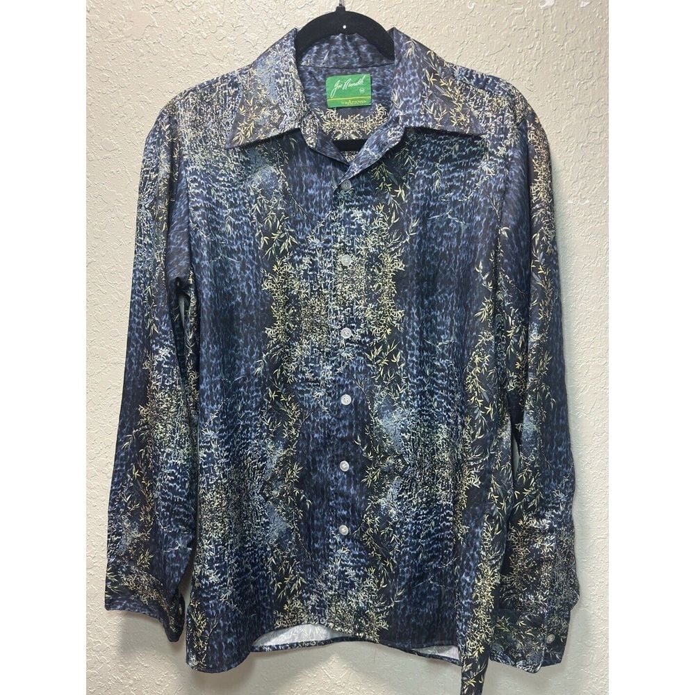 Vintage 70s Joe Namath by Arrow Disco Shirt Leaf Print Mens Medium Button Up #29