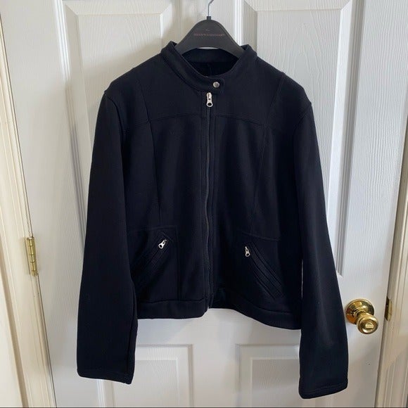 GREEN COTTON BY GARNET HILL BLACK BOMBER ZIP UP JACKET SIZE MEDIUM