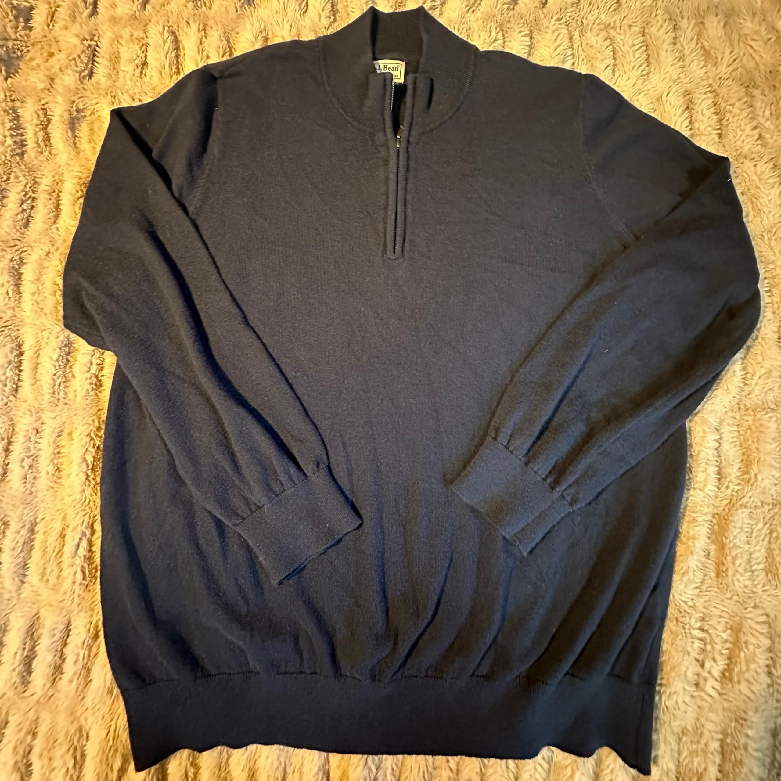 VTG L.L. Bean Men's 1/4 Zip Pullover Sweater Navy Cotton Cashmere Blend Size XXL
