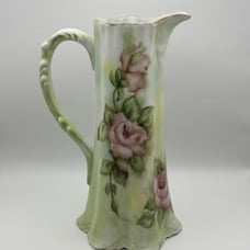 Rare Hand-Painted, Artist Signed, Porcelain Pitcher with Floral Design