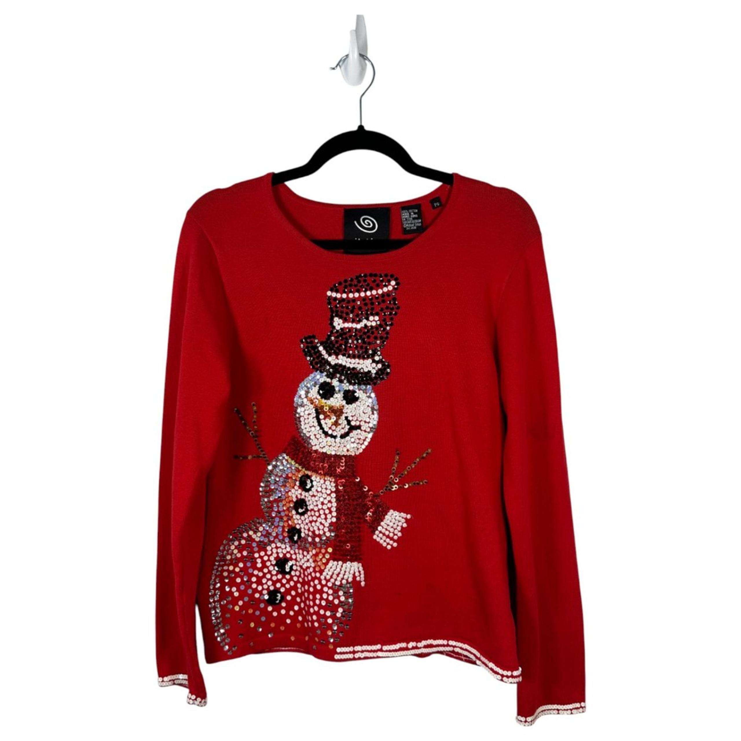 Michael Simon Event Vintage Snowman Red Sequin Sweater Women's Size Petite Small