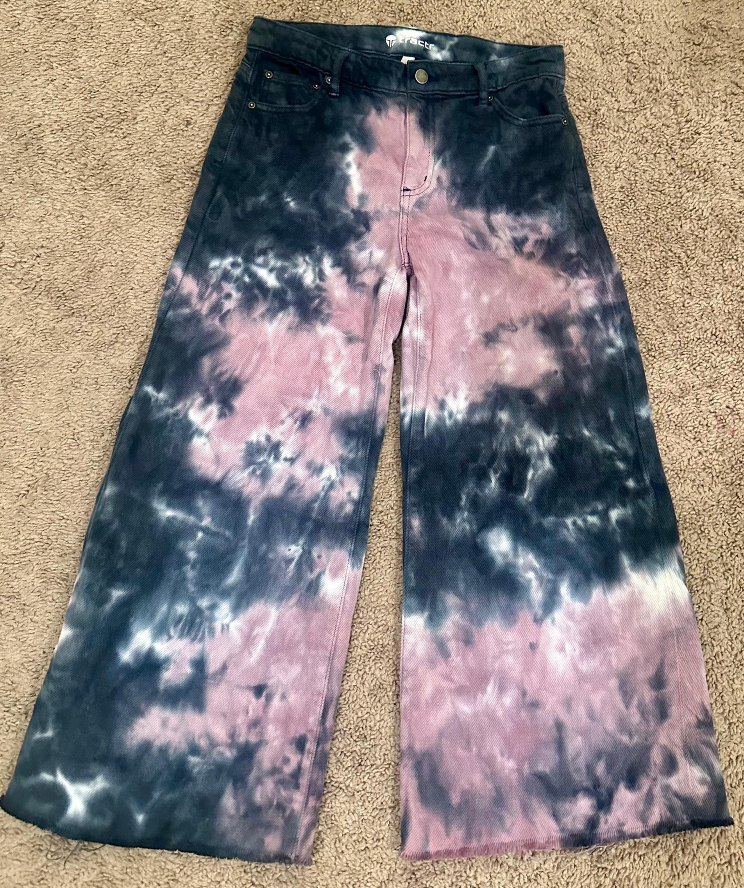 Girls Tie Dye Wide Leg Flare Jeans Size 14