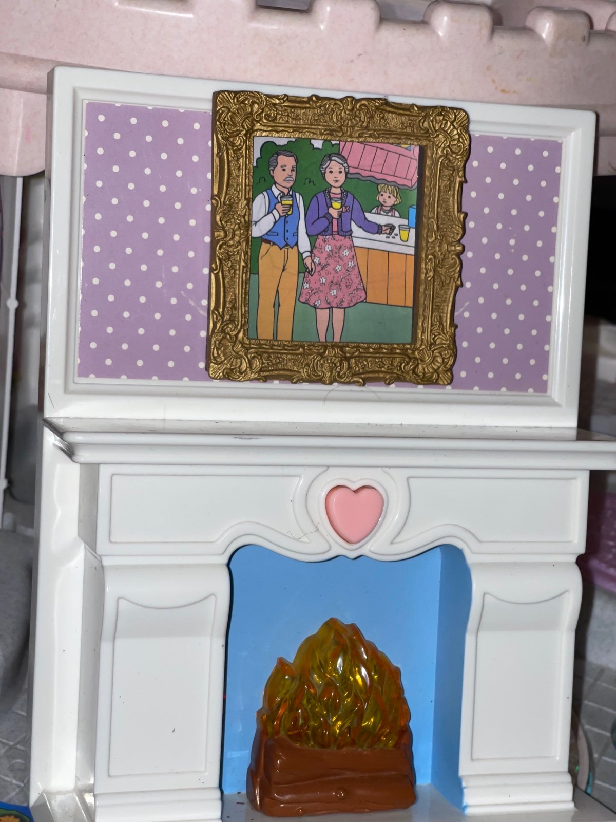 Playskool fireplace w mantle custom picture dollhouse EUC! Crackle & glow