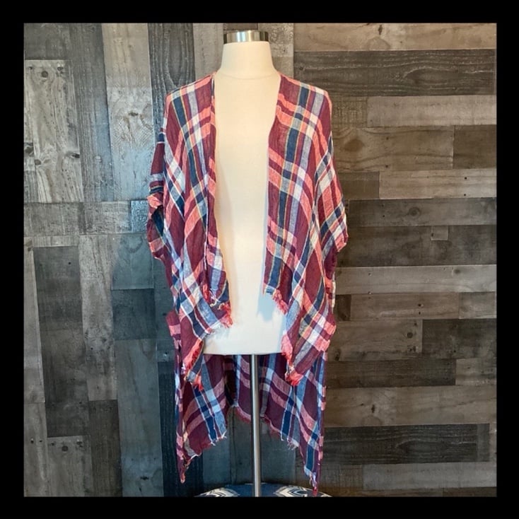 Free People plaid wrap red white and blue patriotic linen lightweight winter
