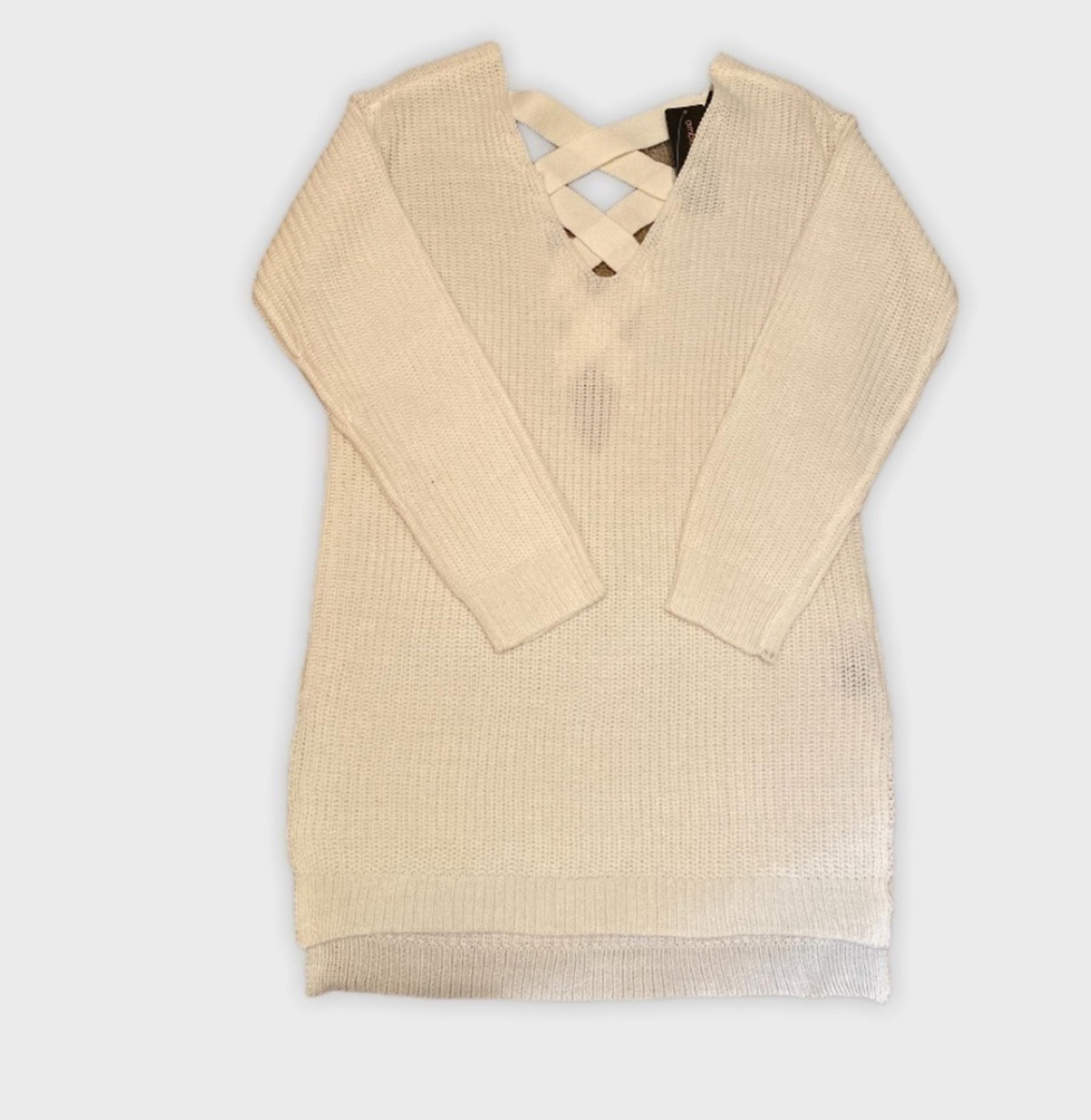 V-Neck Sweater. Ivory with criss cross back. NWT. Small