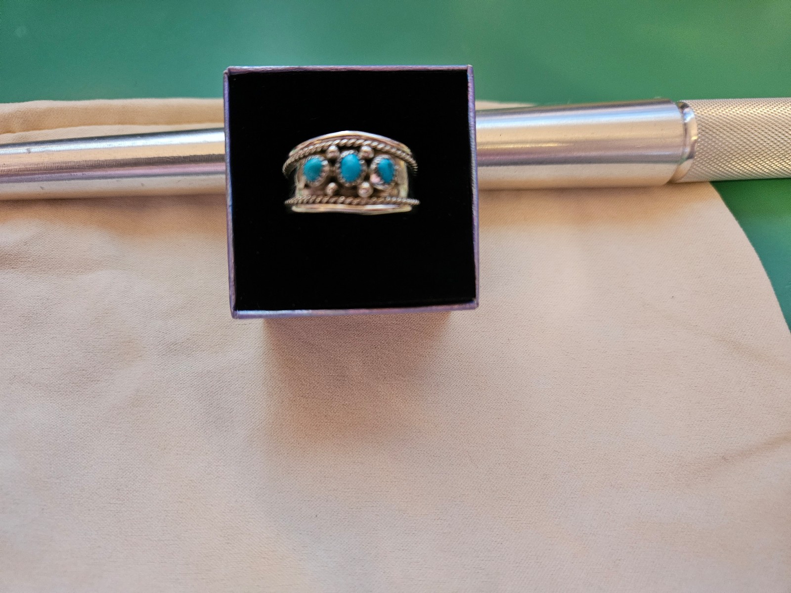 Turquoise and sterling silver ring, size 13