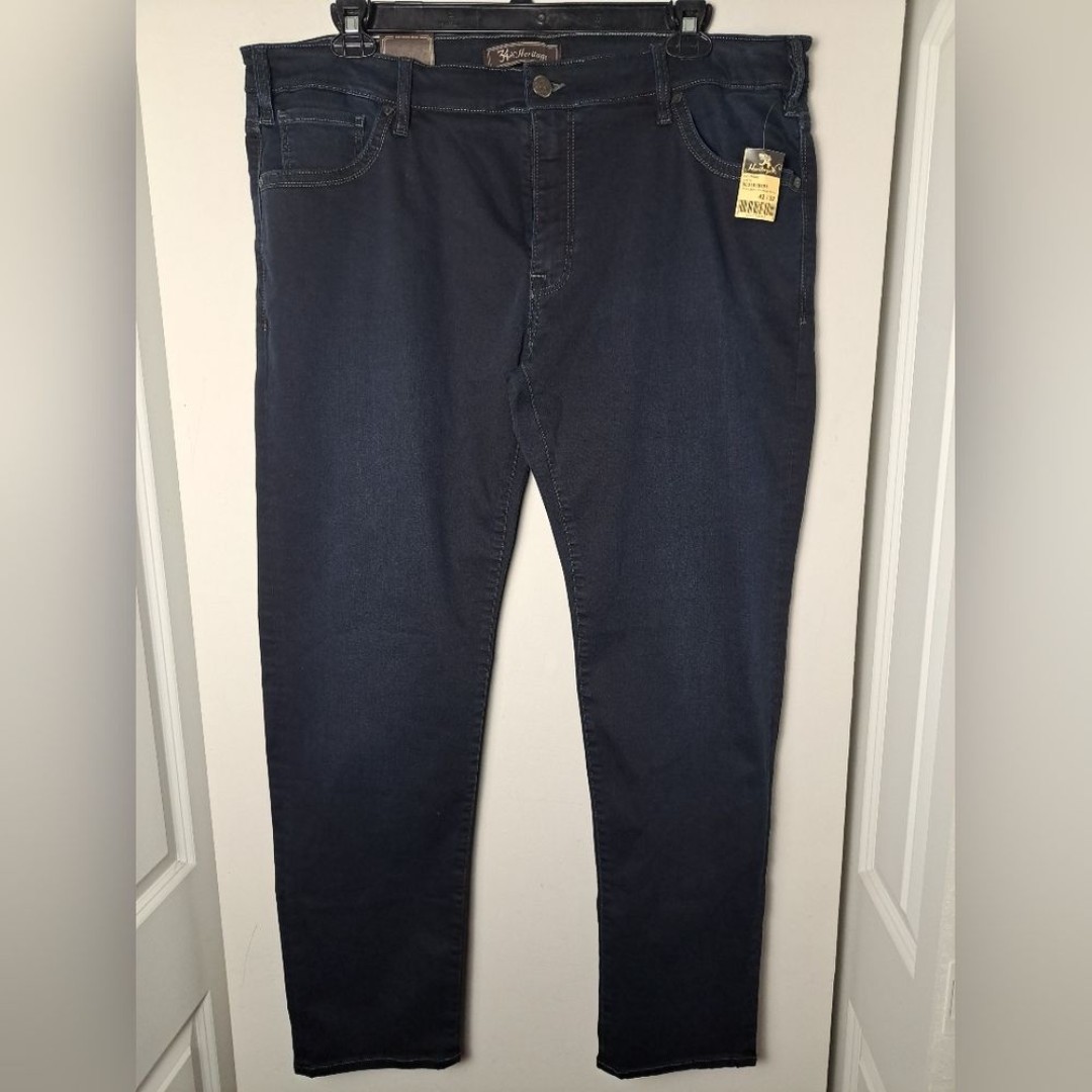 34 Heritage Jeans Courage Austin Men Luxury Dark Wash Slim Straight Leg Sz 42