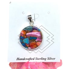 Kingman Pink Dahlia Turquoise Necklace Pendant Solid Sterling Silver 925 Western