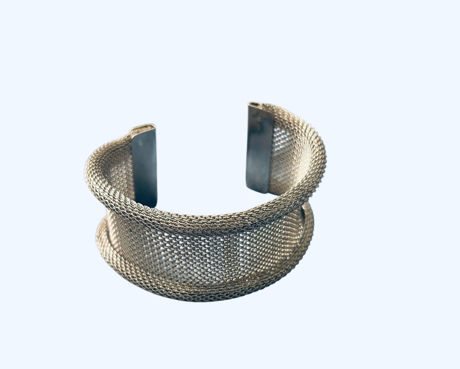 Vintage MCM Wide Cuff Silver tone Mesh Bracelet.
