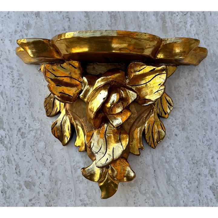 Antique Gilded Floral Wall Shelf Sconce Rose & Leaf Design