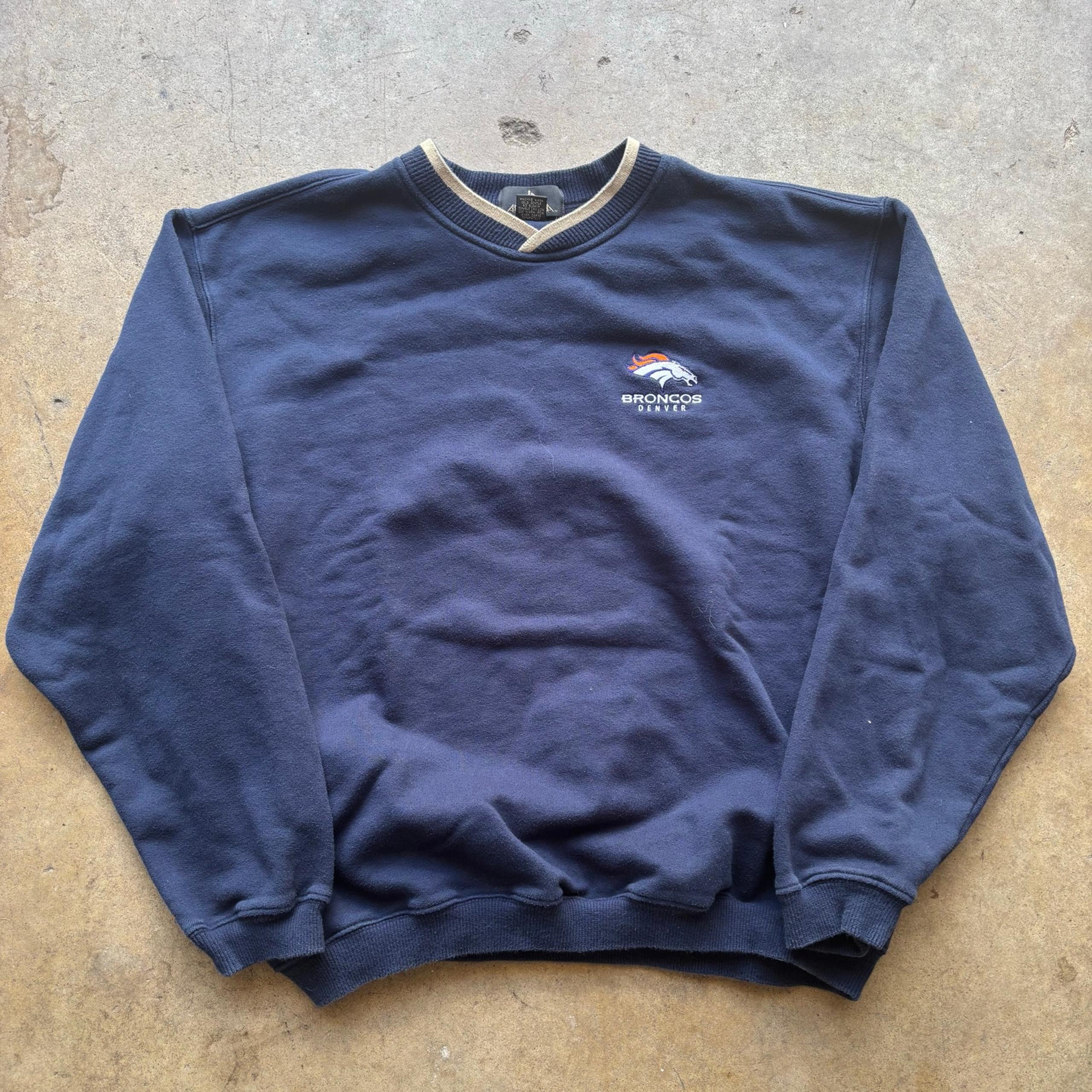 Vintage 90’s Denver Broncos Navy Blue NFL Crewneck Pullover Sweatshirt Sz Large