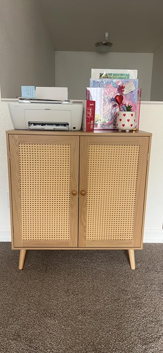 Buffet Cabinet with Storage, Storage Cabinet with PE Rattan Decor Doors