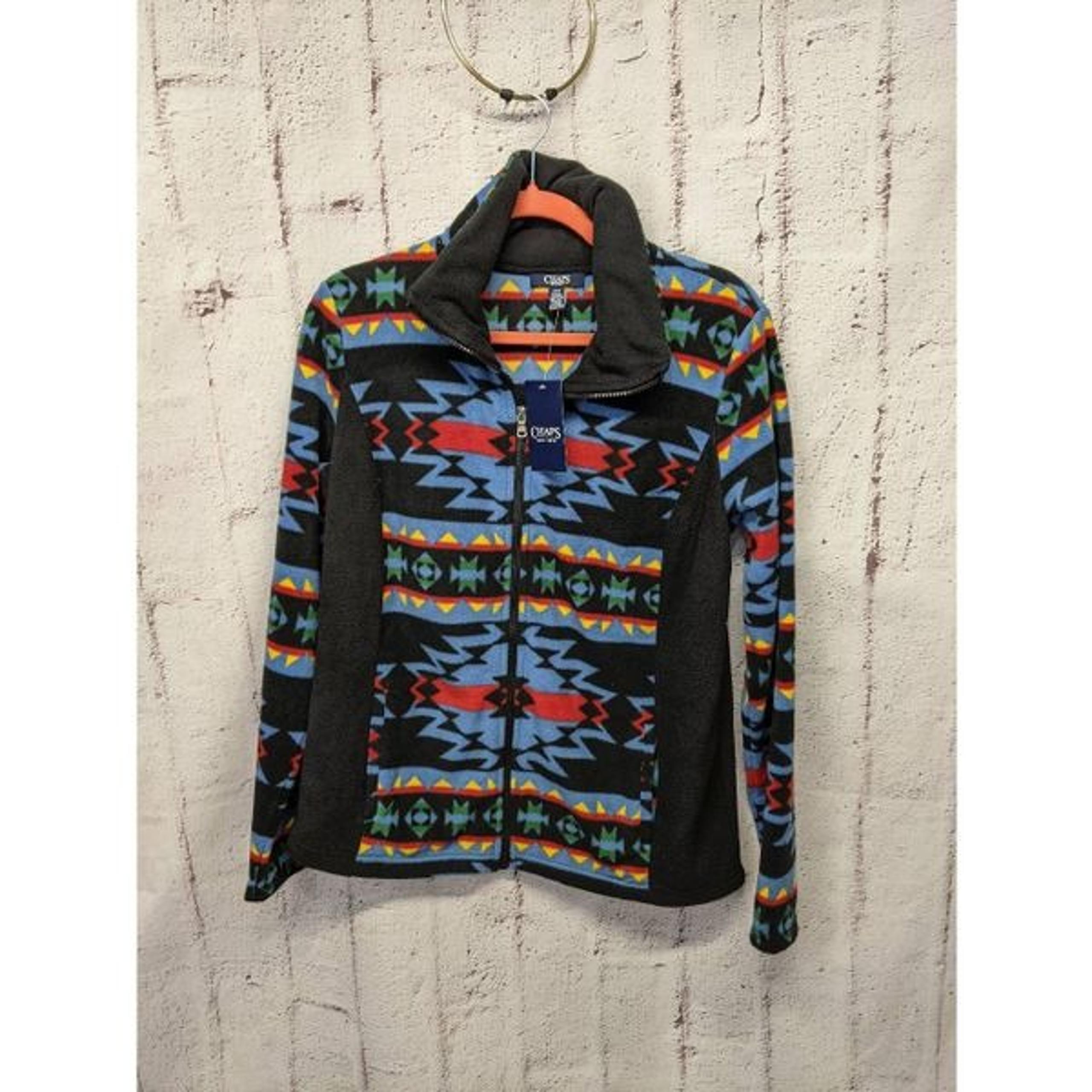 Chaps Sport Aztec Fleece Full-Zip Light Jacket Womens L Large South West Boho We