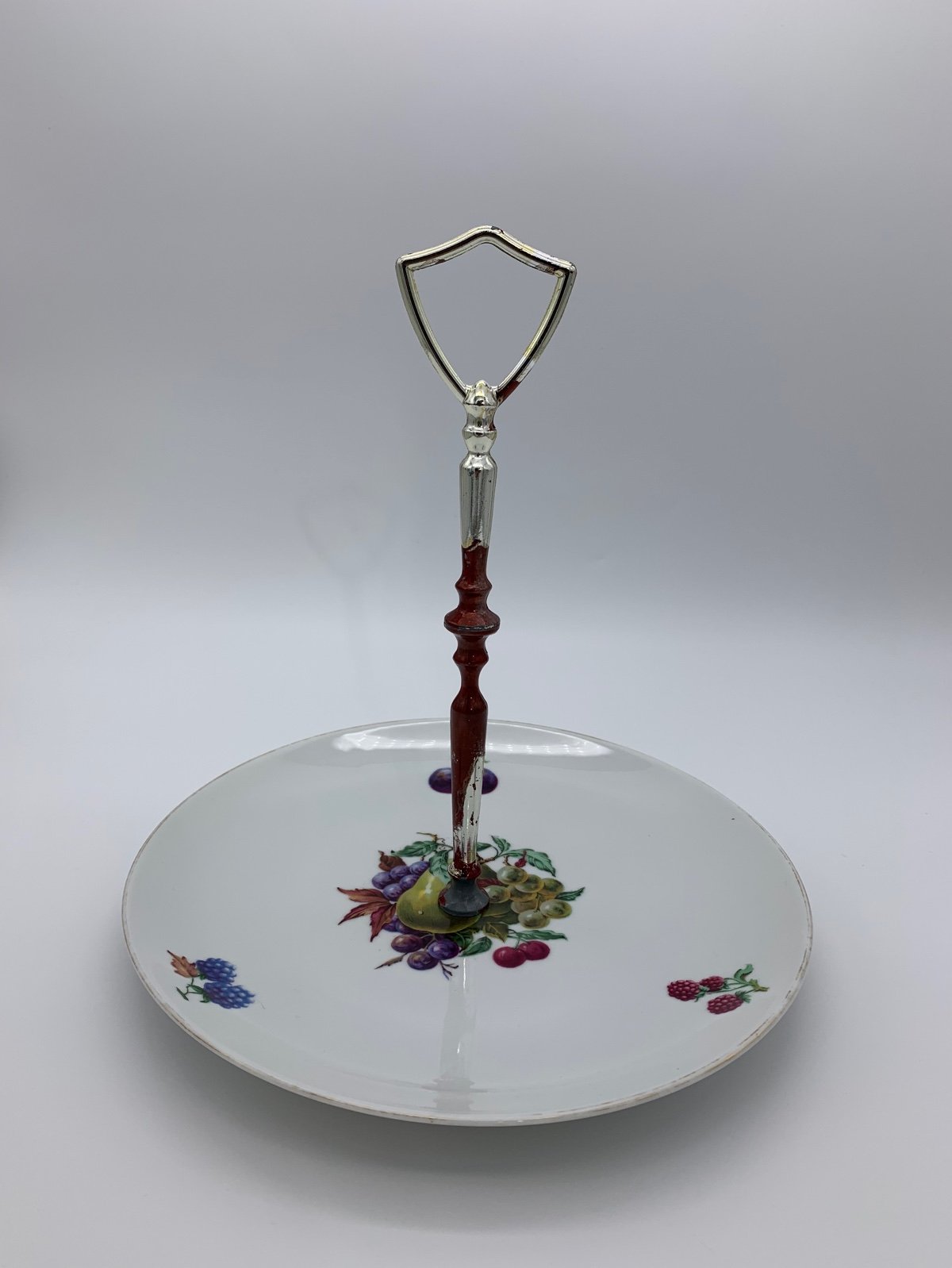 Crol Maaman Israel Porcelain Mixed Fruit Pattern Serving Tier Platter withHandle