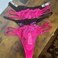 C Victoria's Secret Lace/Satin Shine Thong Panties x 4 Size Small