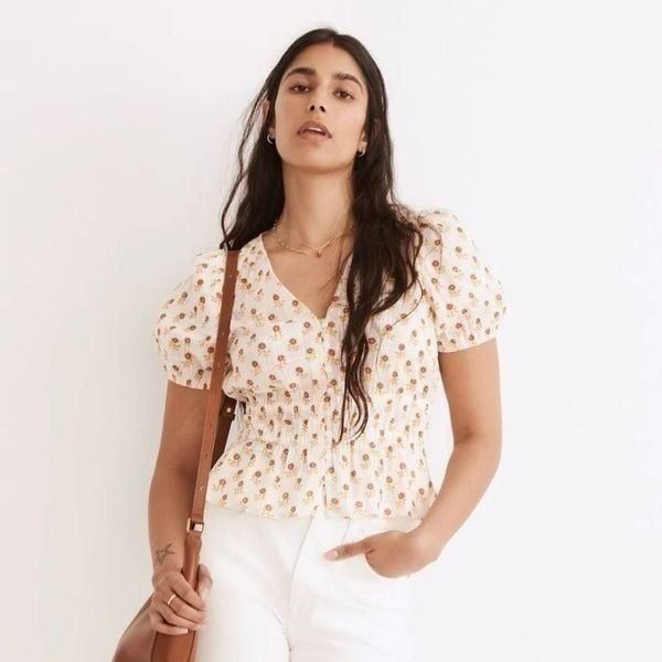 Madewell Plus Sophia Short-Sleeve Top in Wild Calendula Block-Print 2X