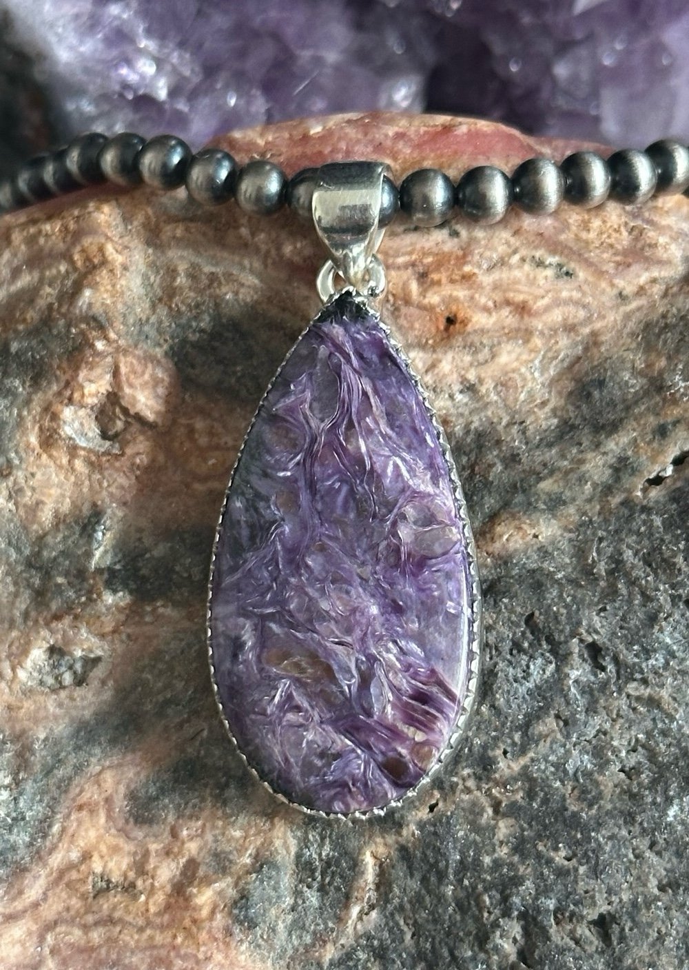 Charoite 925 sterling silver pendant