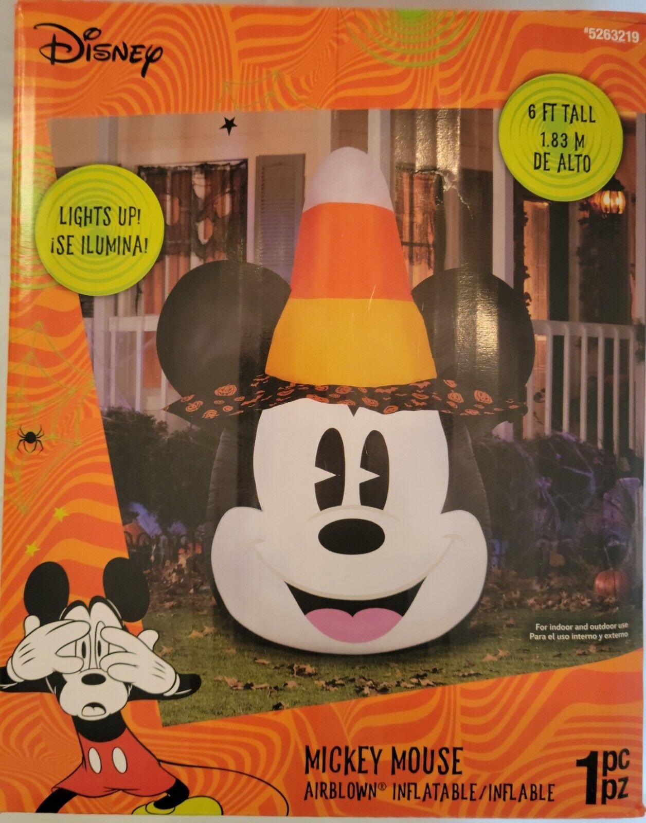 Disney 6ft Lighted Mickey Mouse with Candy Corn Hat Inflatable Halloween Gemmy