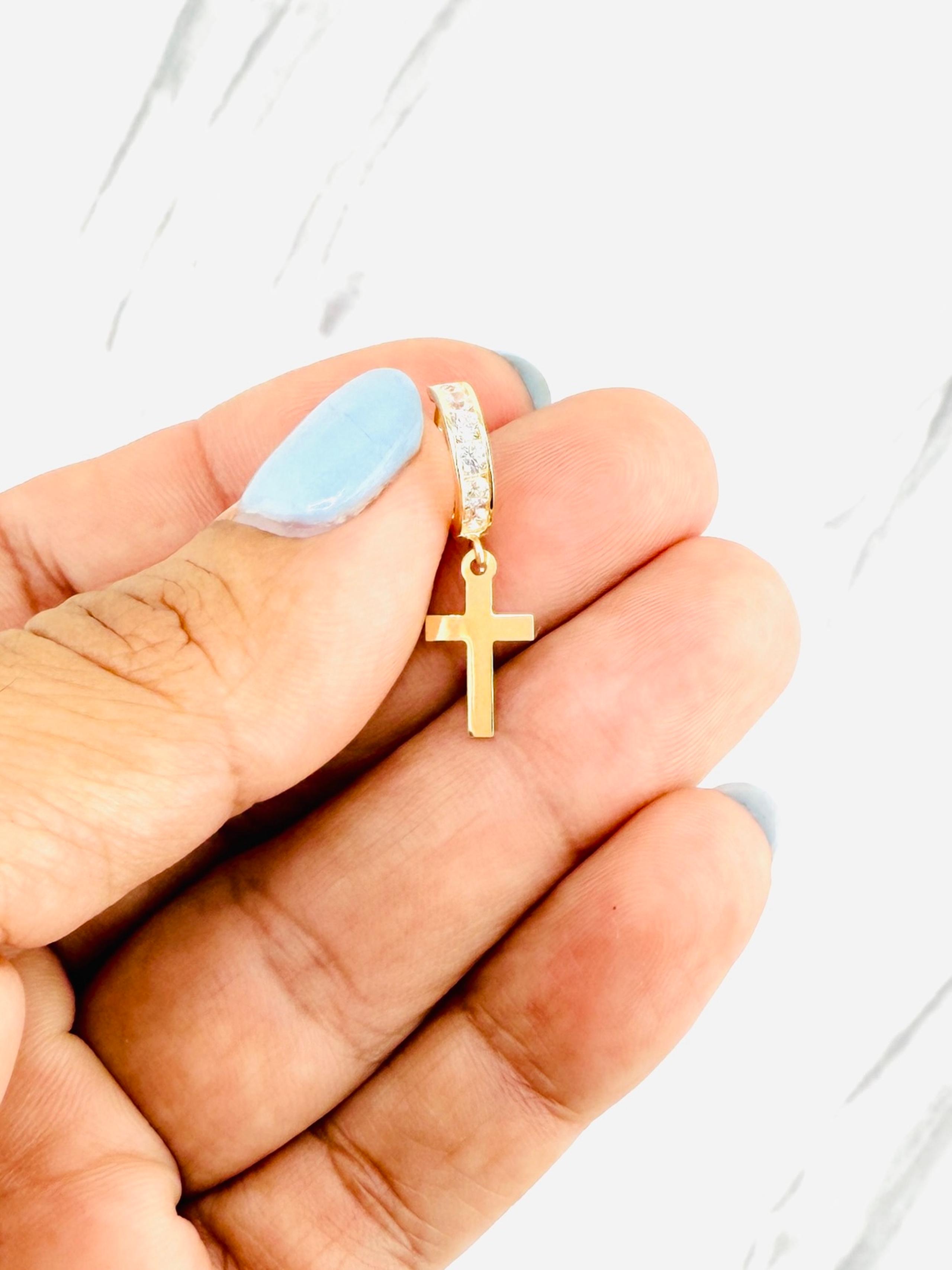 ❤️ 10k solid gold huggies hoop cross  men, women, girl - Aretes en oro cruz