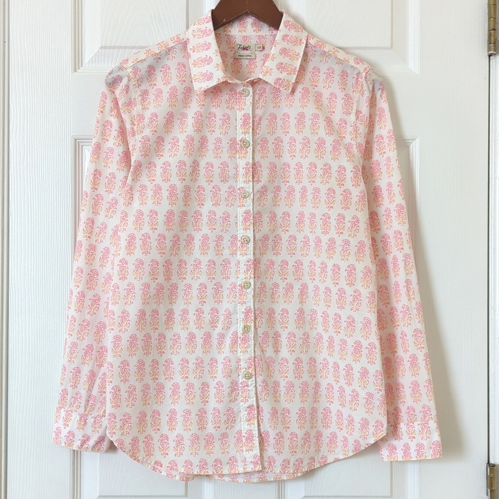 Faherty Malibu Pink Taj Floral Organic Cotton Long Sleeve Boyfriend Shirt Small