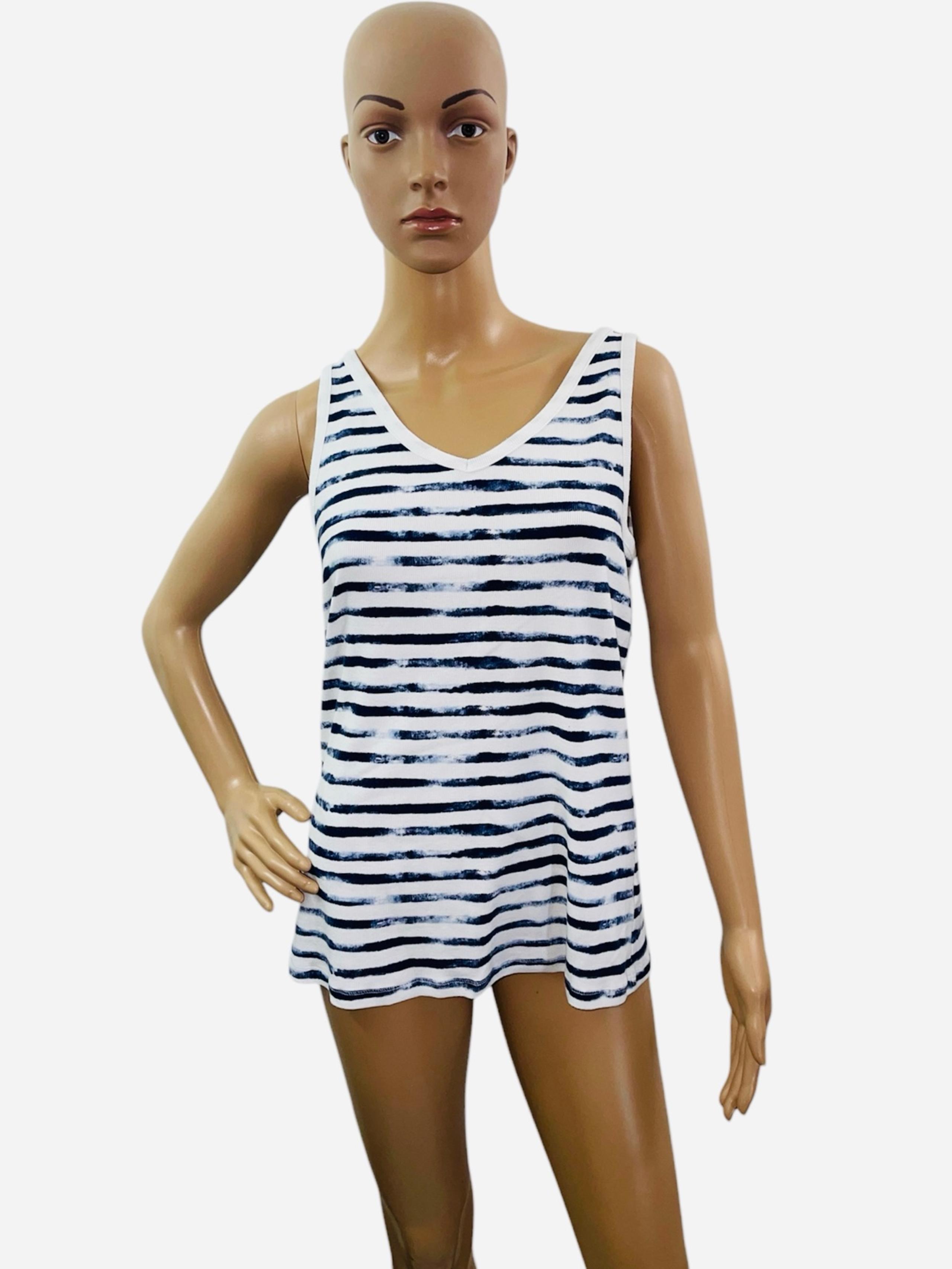 Women’s Size XL V Neck Sleeveless Blue White Tie Dye Strips Tank Top - Sonoma