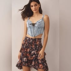 NWT By Anthropologie Asymmetrical Smocked Mini Skirt