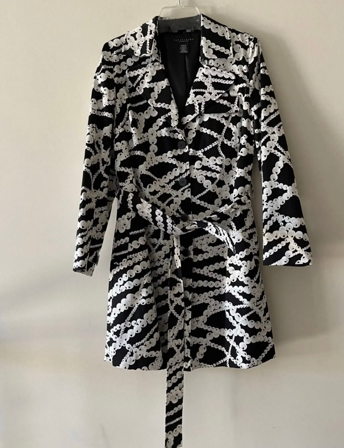 Women Midi Belted Black and White Trench Coat Jacket Blazer