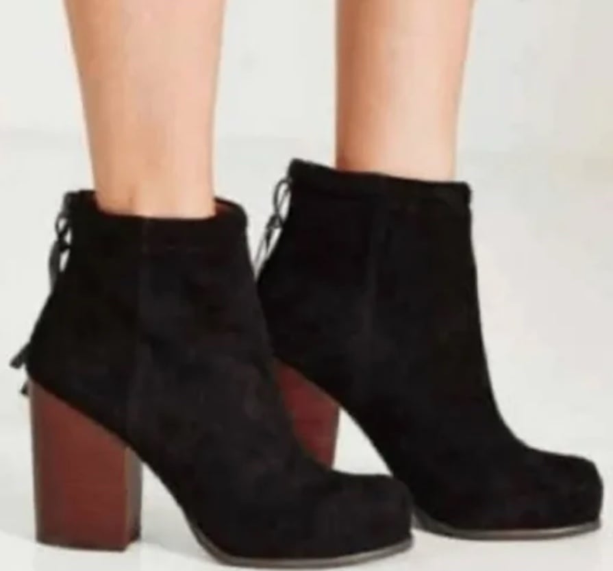 Jeffrey Campbell Rumble Black Suede Sz 10 Ankle Boots Stacked Block Heel Staple