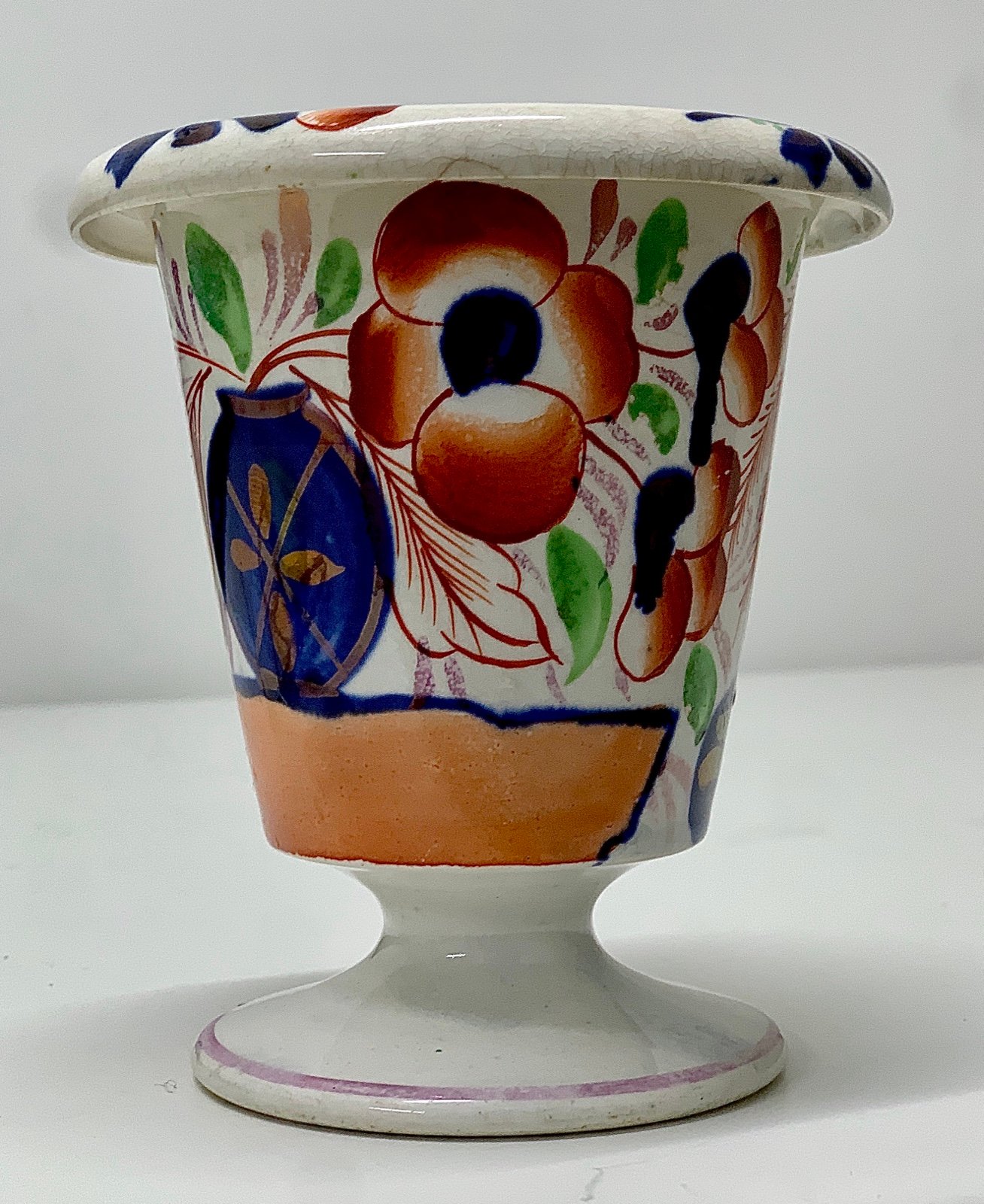 19th Century Gaudy Welsh Pot de Fleurs II Urn Hand Painted Pedestal Vase RARE