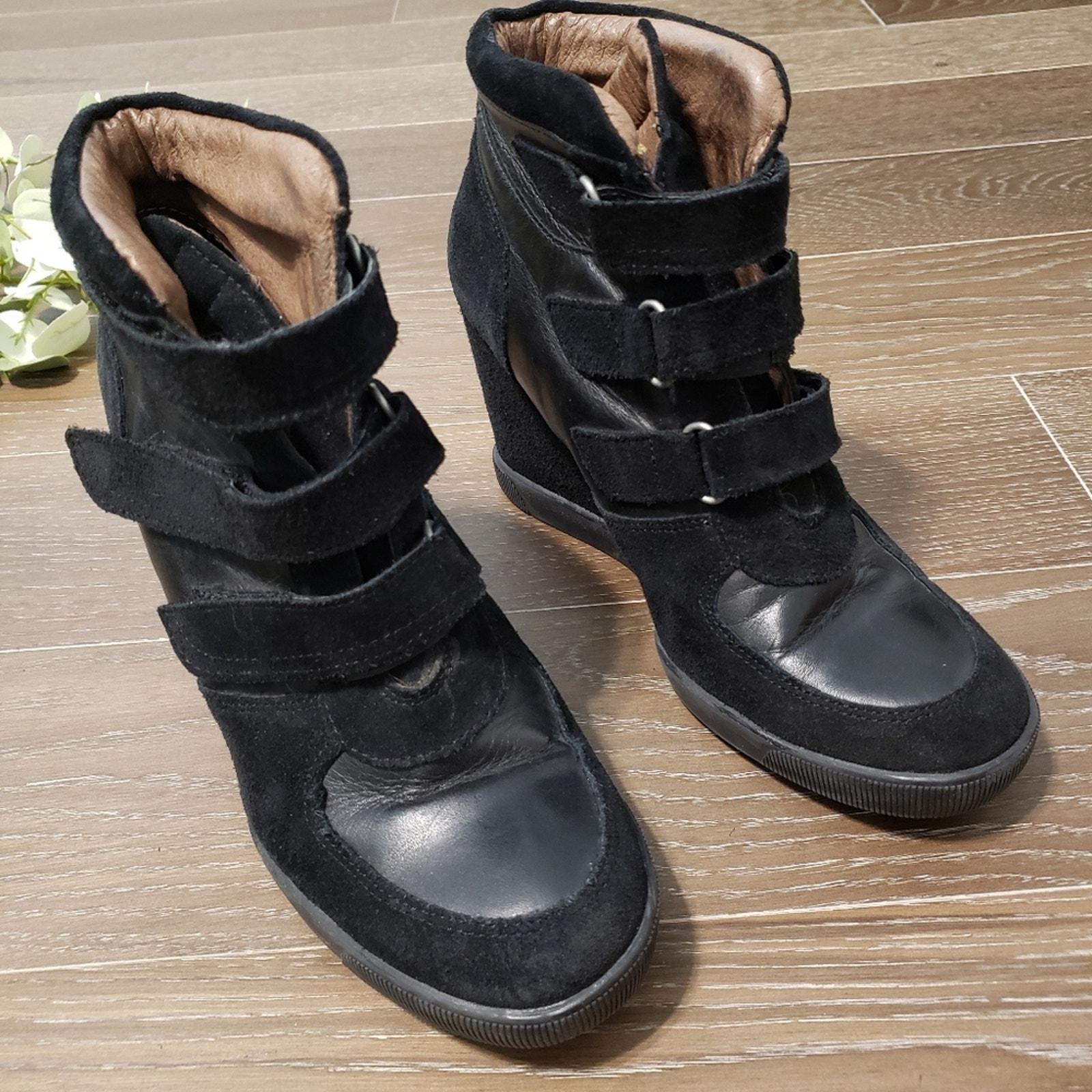 Miz Mooz Black Moto Wedge Ankle Booties EU Size 40