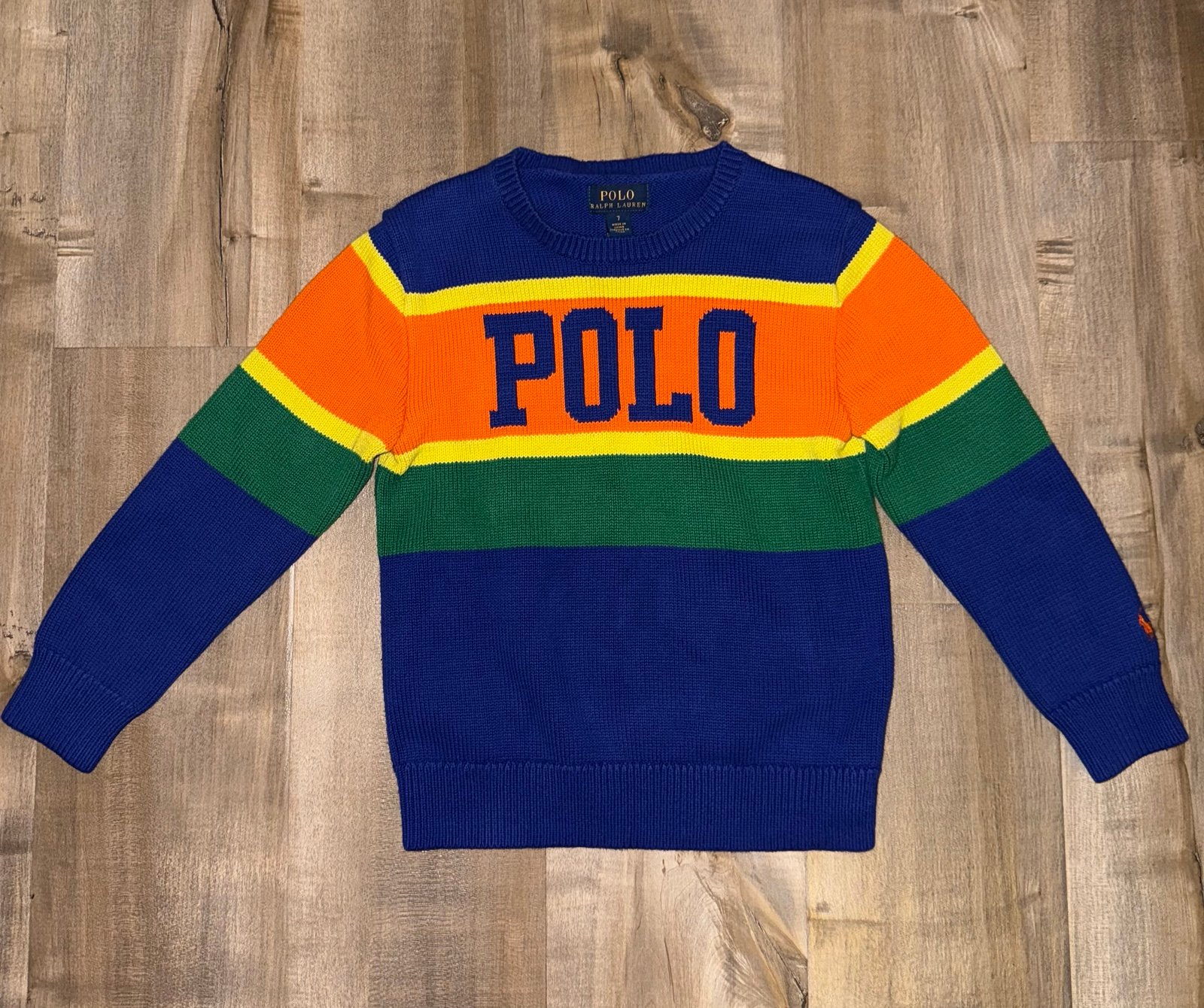 Polo Ralph Lauren Kids’ Cable Knit Cotton Sweater in City Royal Multi Size 7