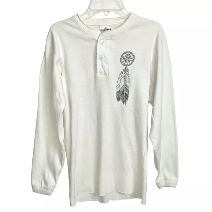 Vintage Buffalo Brand End of the Trail Native American Graphic Henley Shirt