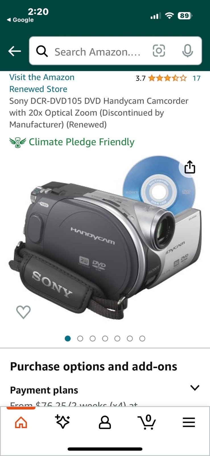 Sony Handycam accessories with battery and charger