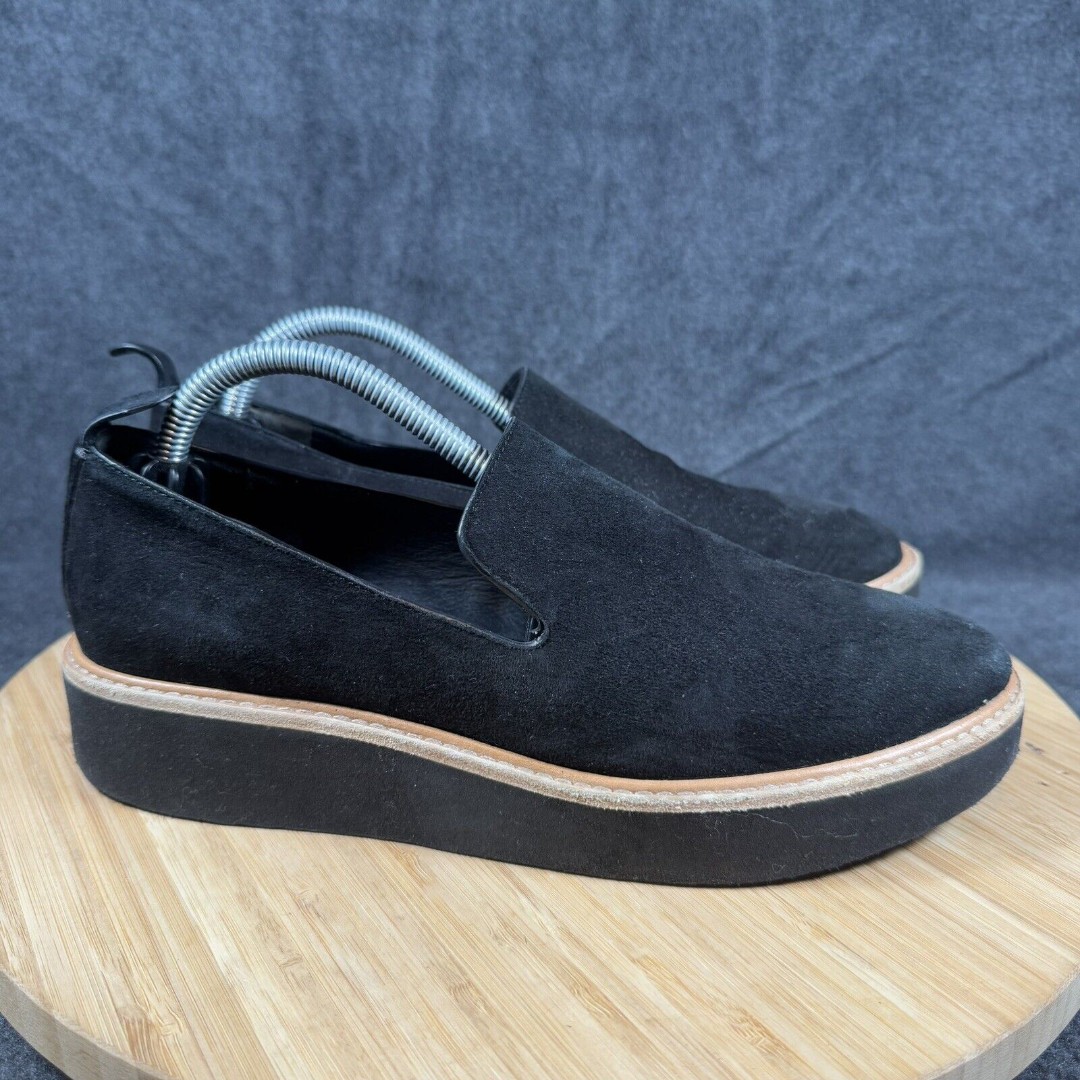 Vince Sanders Loafer Women Size 6 Black Suede Leather Slip On Platform Flat