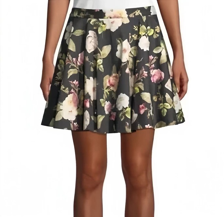 NWOT Alice + Olivia Womens Cotton Floral Print Zip Up Flare Skirt Black Size 6