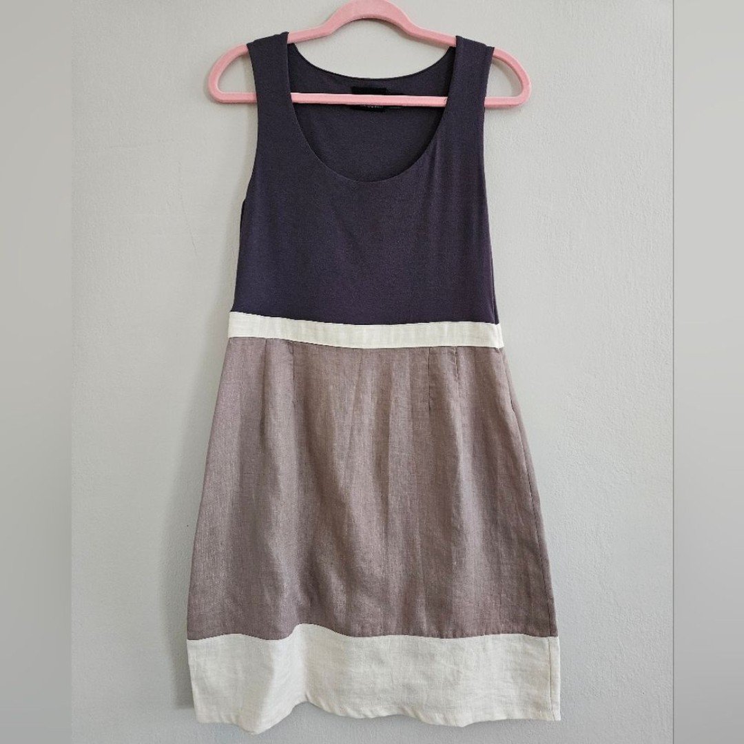 Cynthia Rowley Womens Tank Dress Size 8 Gray Brown Cream Linen Skirt Block