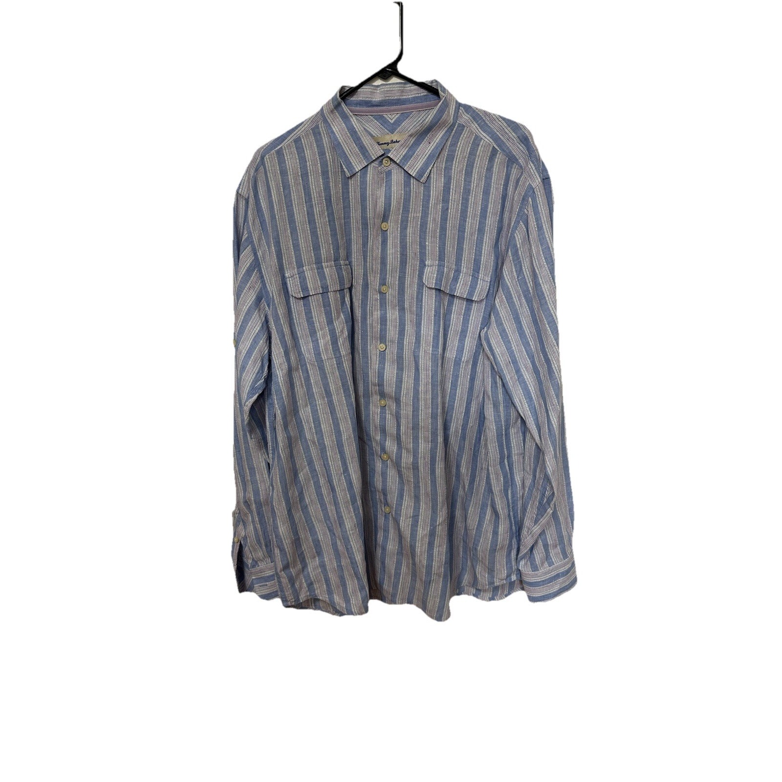 TOMMY BAHAMA Men’s Linen Blend Striped Collared Shirt Long-Sleeve Button-Up XL