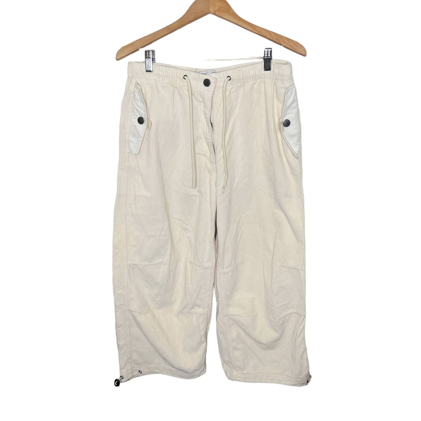 URBAN OUTFITTERS Women's L Wide Leg Cropped Corduroy Pants Cream Ivory