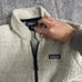 Womens Patagonia Woolyester Oatmeal Heather Navy Blue Zip Up Fleece Jacket Sz XS