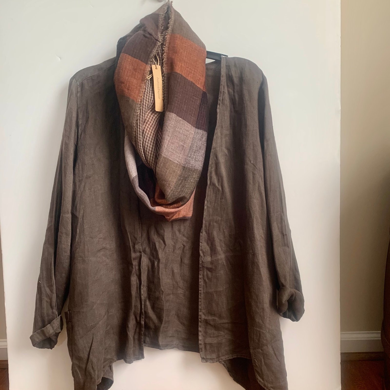 Linen jacket L brown w/ scarf