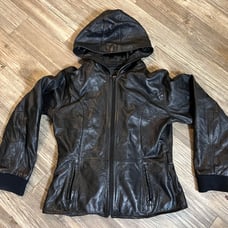 Vintage Wilsons Maxima Black Leather Hooded Belted Zip Lined Jacket Women Med