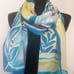 A designer silk scarf, painted art scarf.