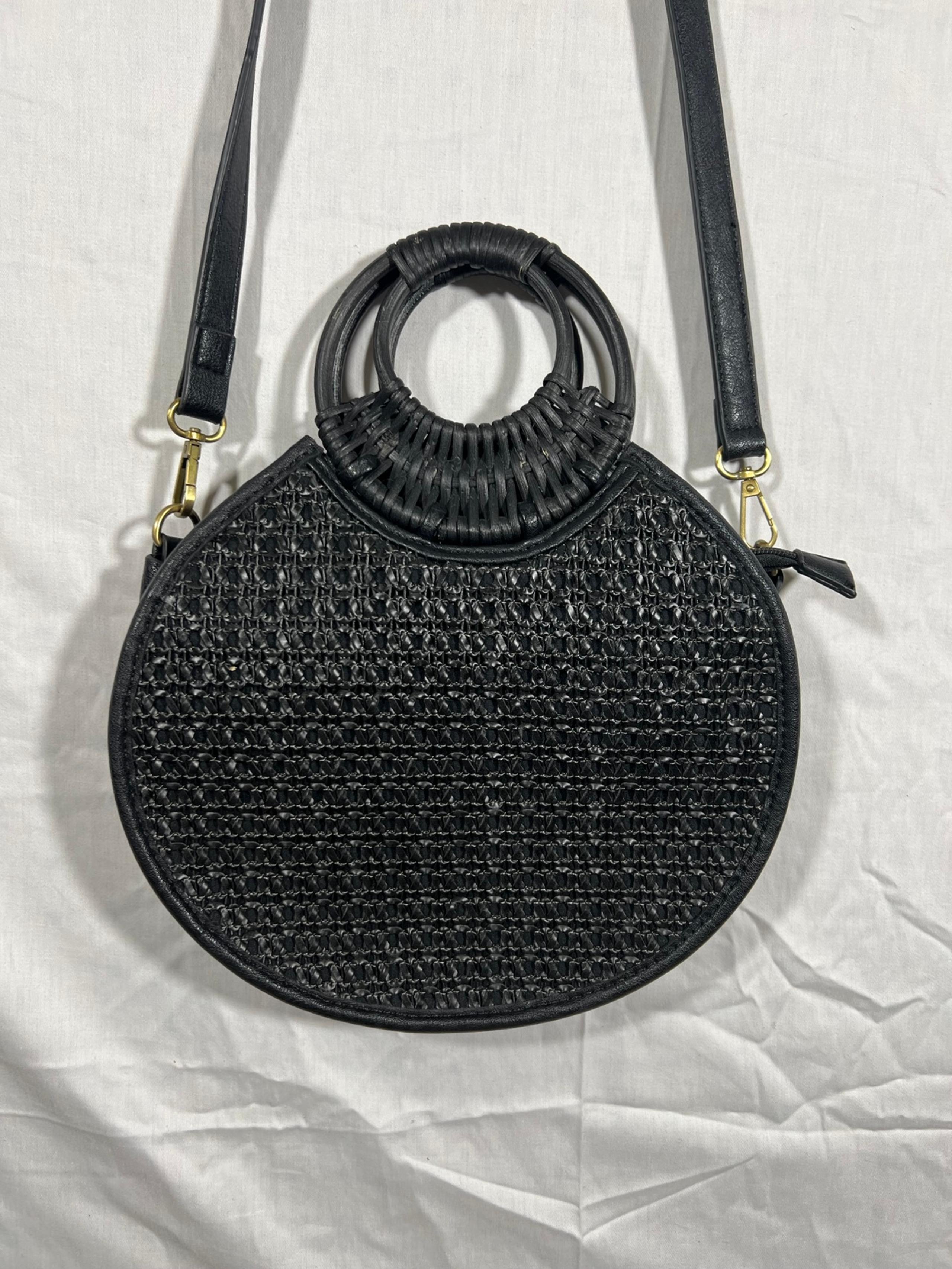 Anthropologie Marianne Black Woven Circle Bag Handbag Purse Crossbody