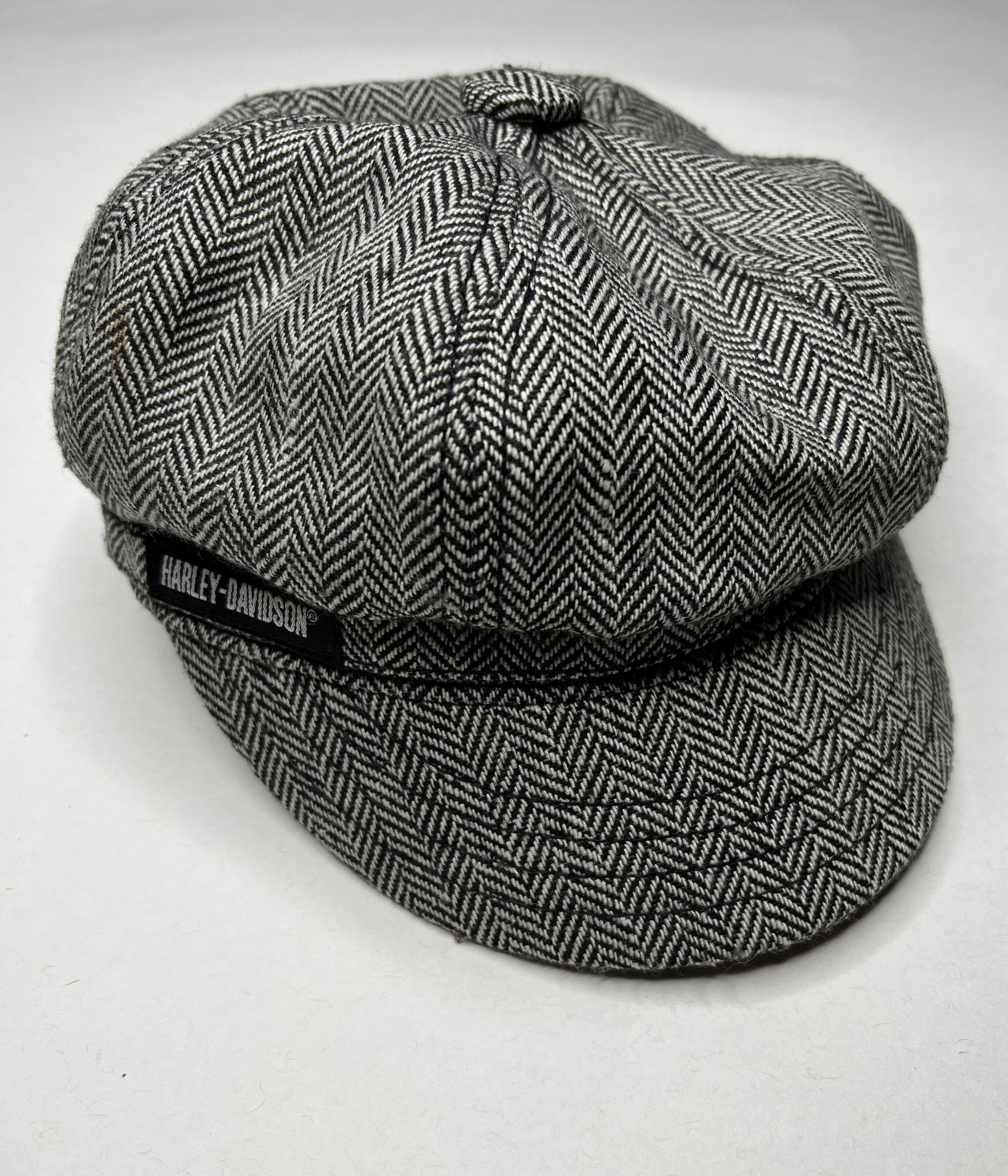 Harley Davidson Black White Chevron Y2K 2000s Adjustable Newsboy Hat
