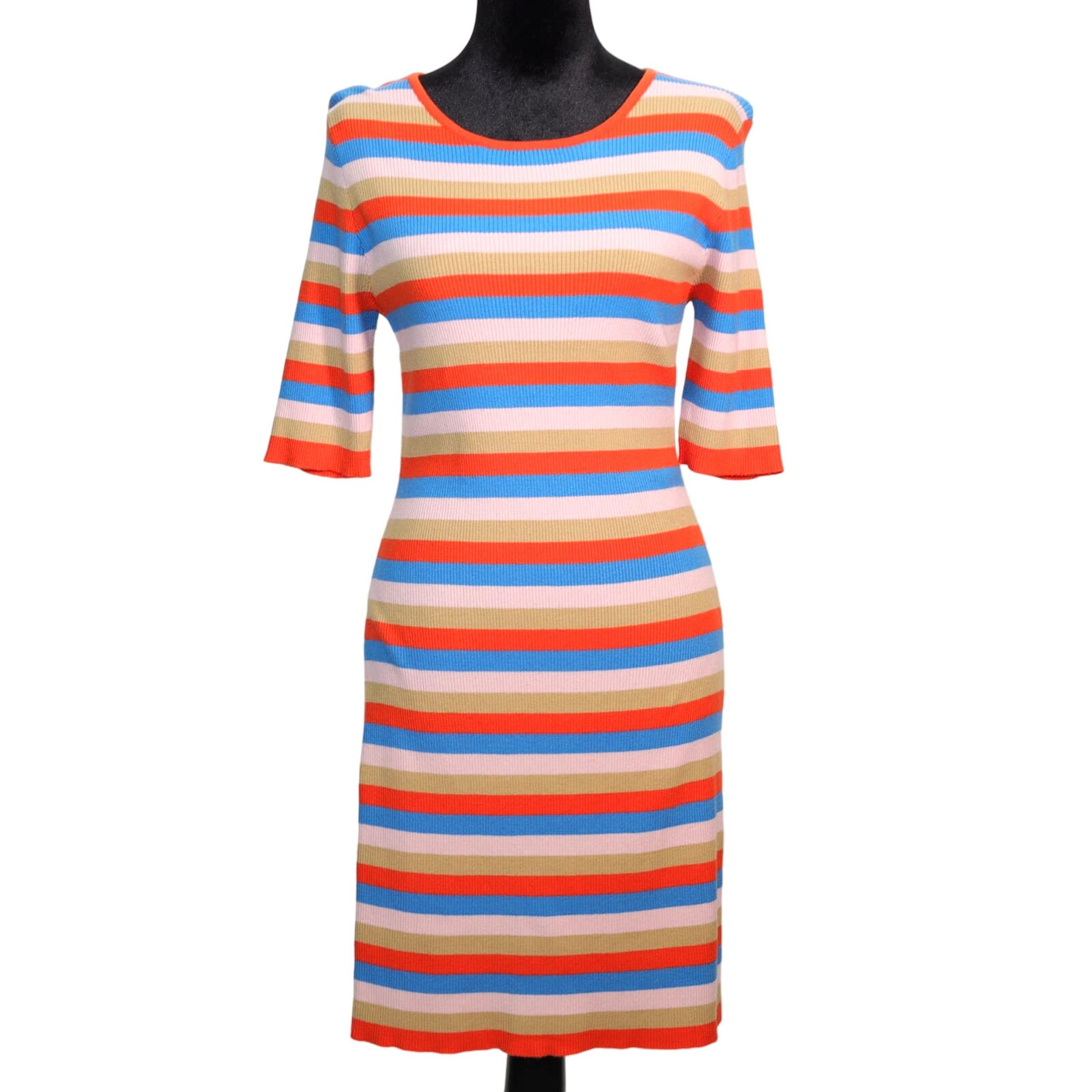 Sanctuary Act Natural Ribbed Knit Dress - Large - Orange/Blue/Beige - NWT