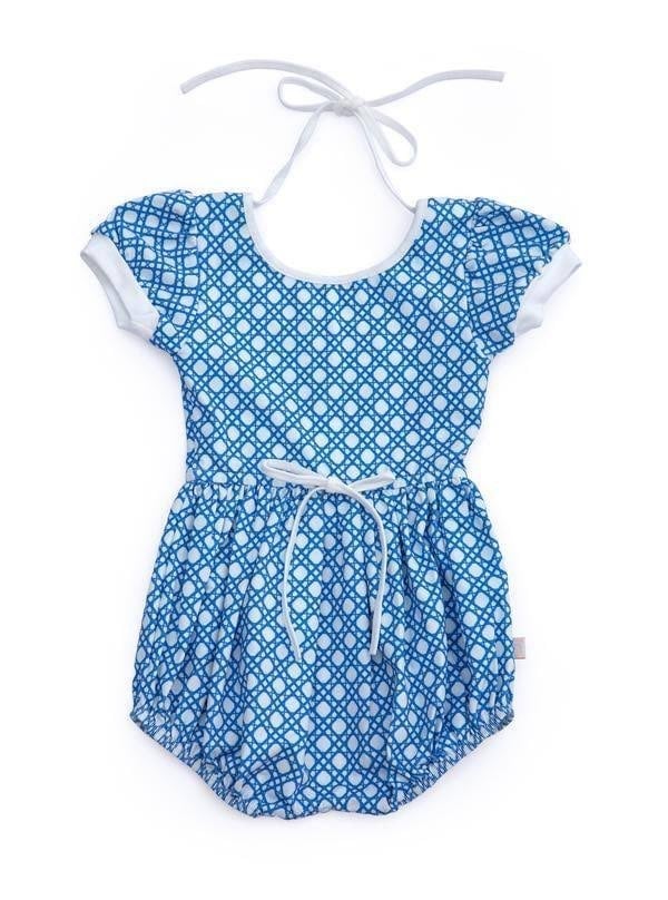 Omi Jo Cobalt Lattice Bubble Romper