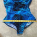 Miraclesuit Swimsuit Sz 12 Tropical Blue Gold Foil Palms Print Design One Piece