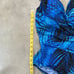Miraclesuit Swimsuit Sz 12 Tropical Blue Gold Foil Palms Print Design One Piece